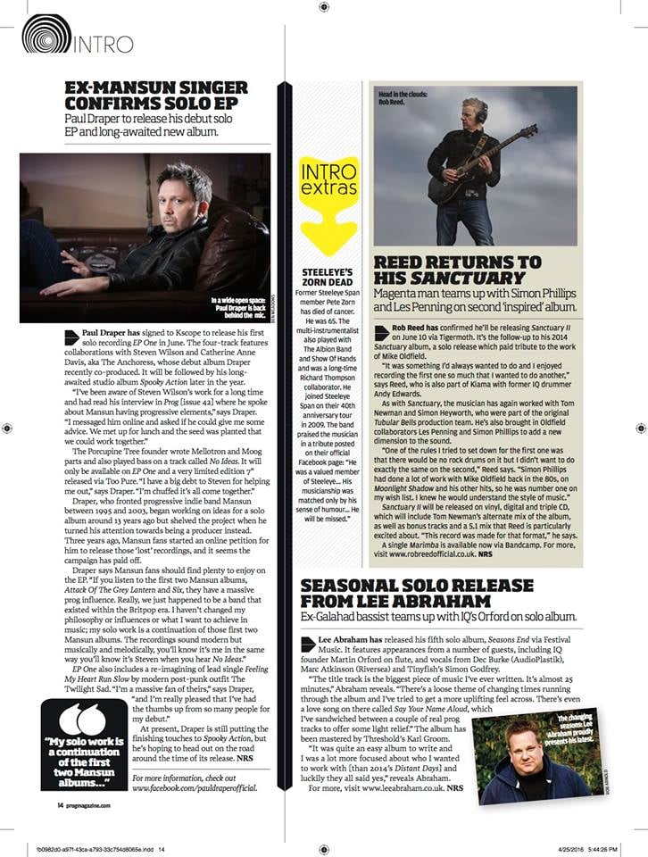 Featured image for “PROG MAGAZINE INTERVIEWS PAUL DRAPER ABOUT HIS COLLABORATION WITH STEVEN WILSON”