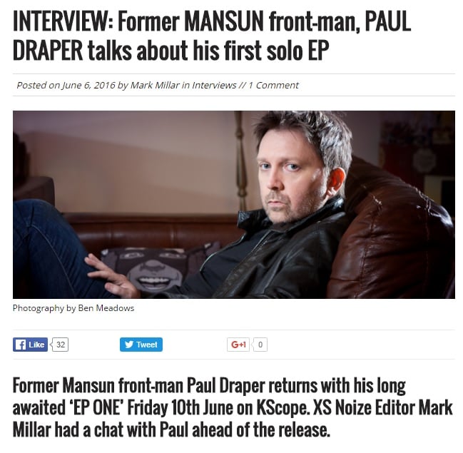 Featured image for “PAUL DRAPER TALKS TO XSNOIZE AHEAD OF THE RELEASE OF HIS DEBUT EP, EP ONE”