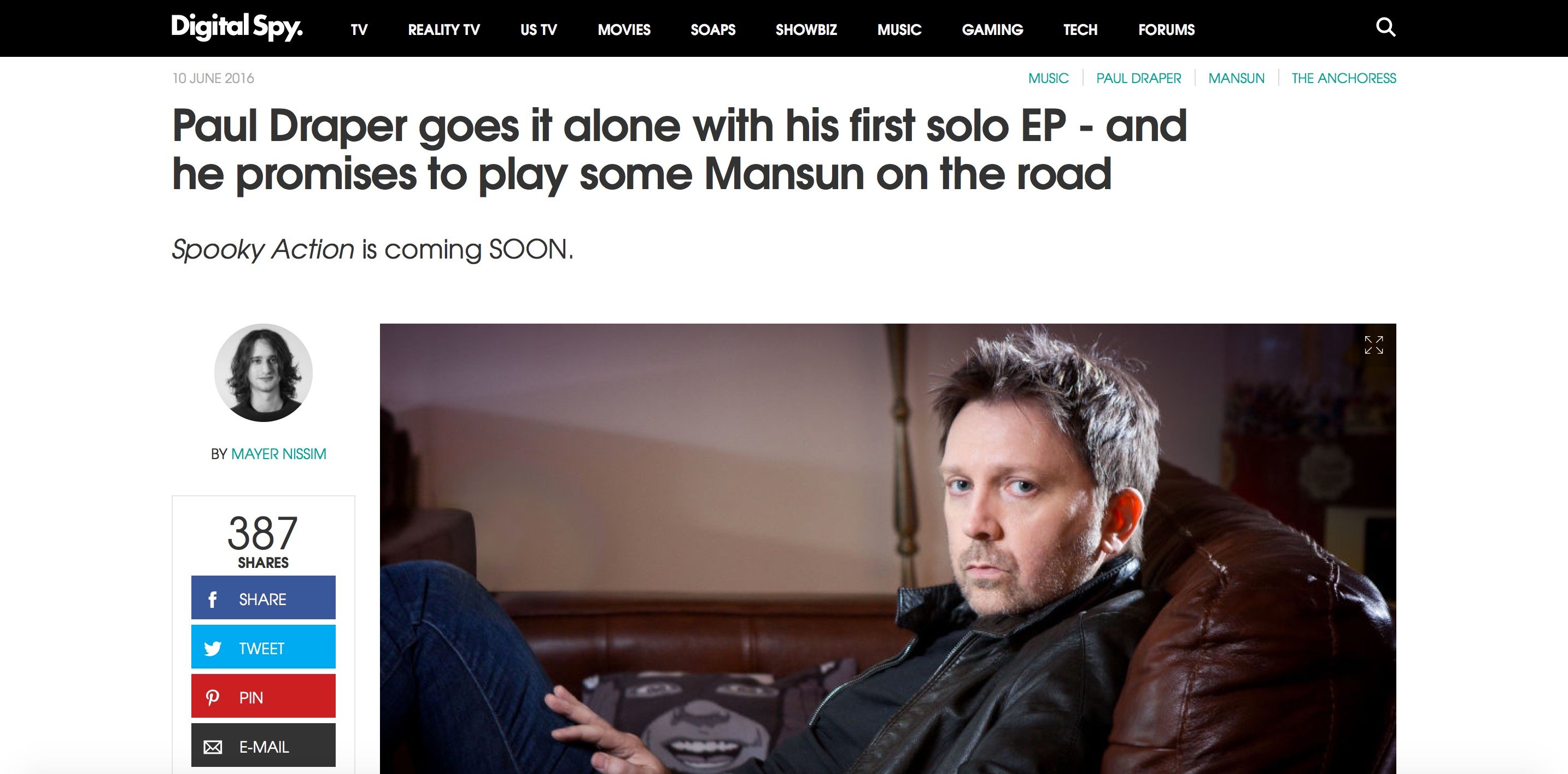 Featured image for “PAUL DRAPER EP ONE OUT NOW, INTERVIEW ON DIGITAL SPY”