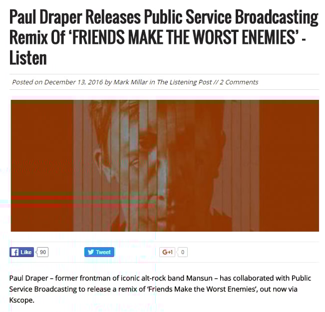XS NOIZE REPORT ON REMIX BY PUBLIC SERVICE BROADCASTING | Paul Draper