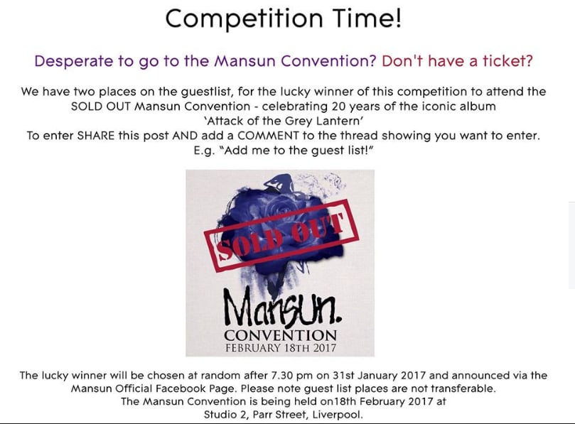 Featured image for “MANSUN CONVENTION TICKET COMPETITION”