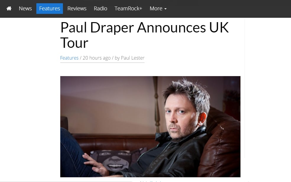 Featured image for “TEAMROCK FEATURE PAUL DRAPER’S SEPTEMBER TOUR”