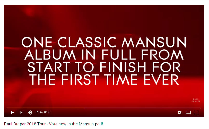 Featured image for “WHICH MANSUN ALBUM WOULD YOU LIKE PAUL TO PERFORM LIVE ON THE NEXT TOUR? VOTE CLOSES MONDAY”